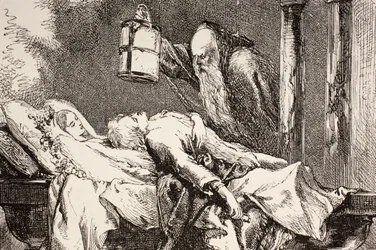 Fra Lorenzo arriva alla cripta dei Capuleti e trova Romeo, Giulietta e Paride tutti morti, da 
